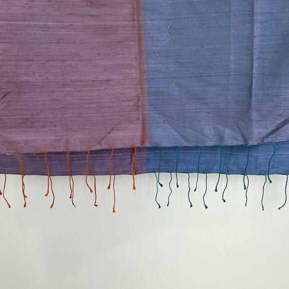 Silk Shantung Wrap Scarf Blue Orange Lightweight Cocktail - Picture 6 of 8